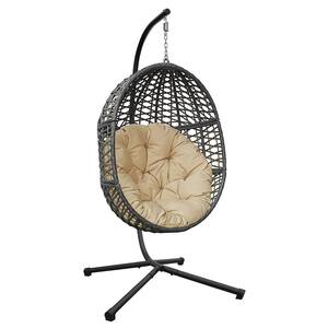 Oversized Swing Egg Chair with Stand Indoor Outdoor PE Wicker Rattan Patio Basket Large Hanging Chair with Cushion,khaki