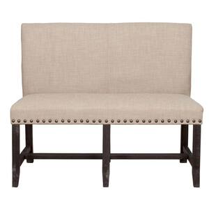 Black and Beige Fabric Upholstered Pine Wood Bench with Nail Head Trim 23" L x 49" W x 37" H