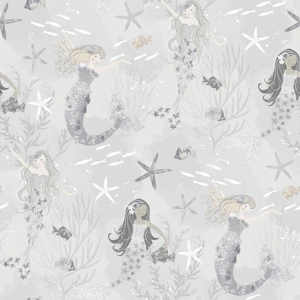 Tiny Tots 2-Collection Grey/Silver Glitter Finish Kids Mermaid Design  Non-Woven Paper Wallpaper Roll G78389 - The Home Depot