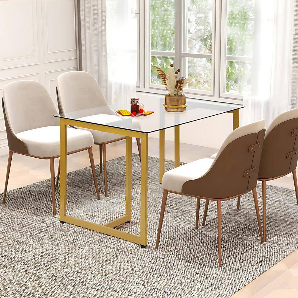 55'' Black Glass Top Dining Table with Iron Base