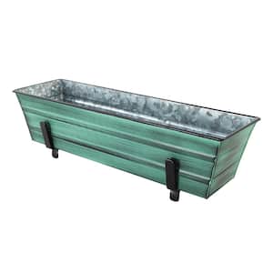 22 in. W Green Patina Small Galvanized Steel Flower Box Planter With Brackets for 2 x 4 Railings