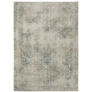 Apex Beige/Gray 5 ft. x 8 ft. Vintage Distressed Oriental Polyester Indoor Area Rug