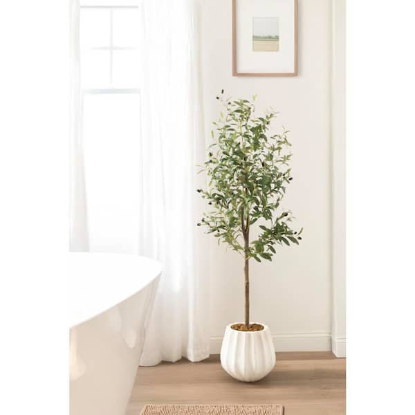 Kate and Laurel 5 ft. Artificial Olive Tree Tree in White Ceramic