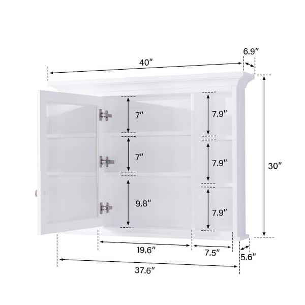 FORCLOVER 40.1 in. W x 6.9 in. D x 30 in. H Rectangular Wood Surface Mount Medicine Cabinet with Mirror