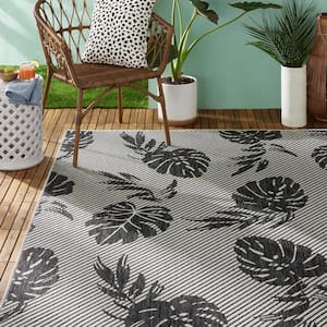 Palm Silver/Black 8 ft. x 10 ft. Indoor/Outdoor Area Rug