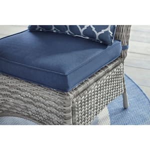 Beacon Park Gray Wicker Outdoor Patio Armless Dining Chair with CushionGuard Midnight Trellis Navy Blue Cushions(2-Pack)