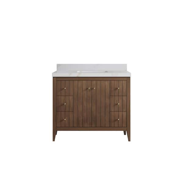 Willow Collections Atlanta Teak 42 in. W x 22 in. D x 36 in. H Single Sink Bath Vanity in Dark Natural with 2 in. Calacatta Sienna qt. Top