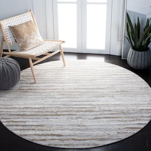 Lagoon Gray/Beige 7 ft. x 7 ft. Striped Distressed Round Area Rug