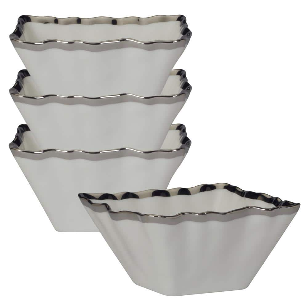 Certified International 5 in. 13 fl. oz. Multi-Colored Porcelain Regency Silver Square Serving Bowls (Set of 4)