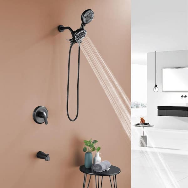 Single Handle 5-Spray Tub and Shower Faucet 2.5 GPM 4.72 in. Dual Shower Heads in Matte Black Valve Included