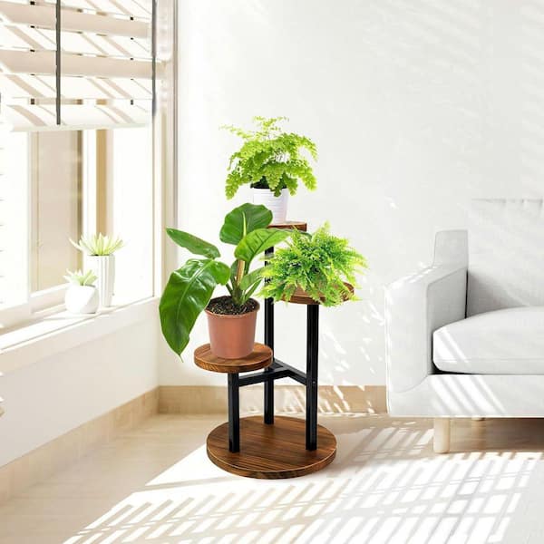 Wood Metal 3 Tier Tall Corner Plant Stand Pot Rack for Indoor Outdoor Display Living Room Balcony Patio