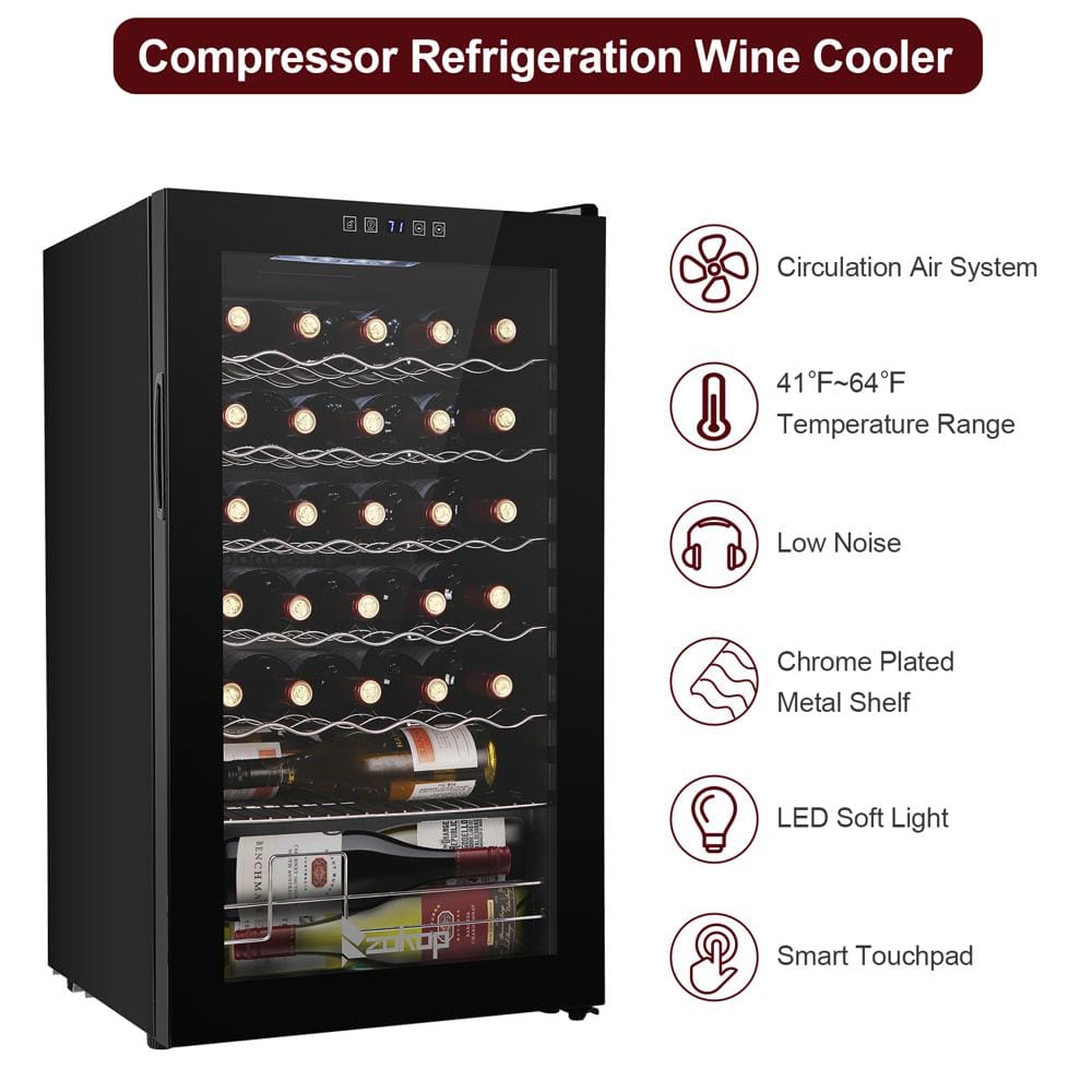 17-Inch Black Stainless Steel Freestanding Wine Cooler with LED Lighting