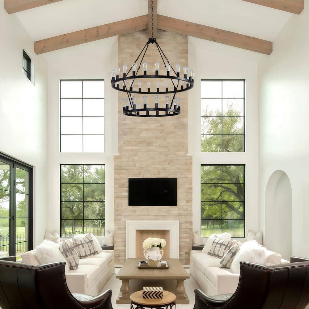 36-Light Black Wagon Wheel Chandelier 45.94 in. Farmhouse Chandelier Adjustable Rustic Industrial Ceiling Light price history on PriceWatchPro