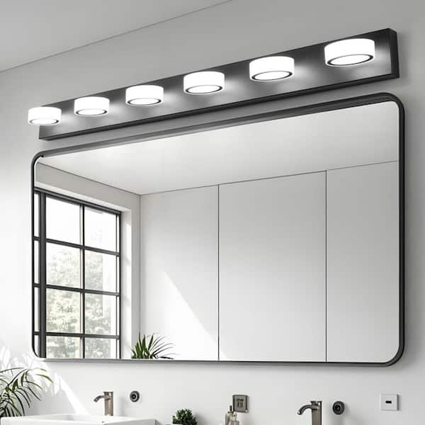 50 in. 6-Light Black LED Vanity Light, Dimmable 5500K Daylight and 270° Rotatable Lamphead