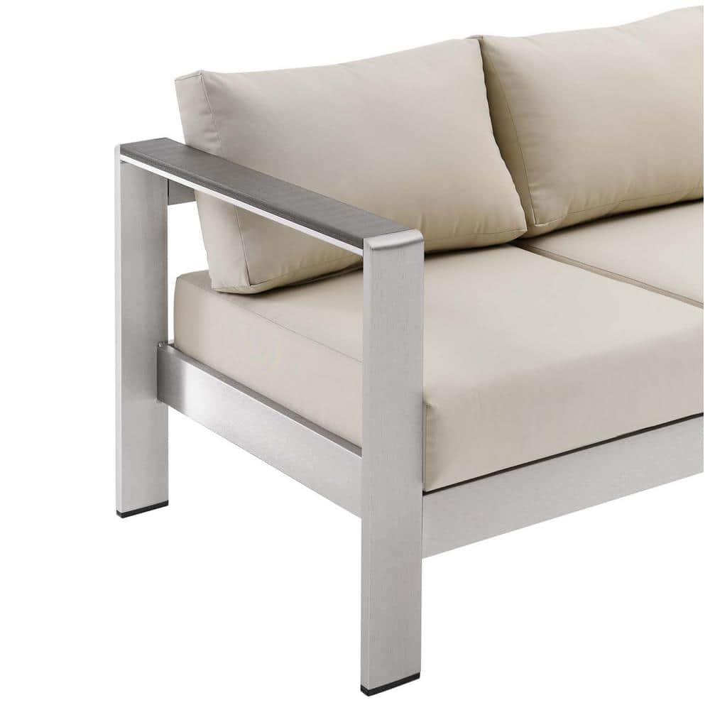 Modern Silver Beige Aluminum Outdoor Patio Sofa with Cushions