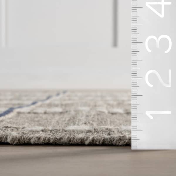 Morgan Geometric Check Wool and Cotton Grey 5 ft. x 8 ft. Indoor/Outdoor Patio Rug