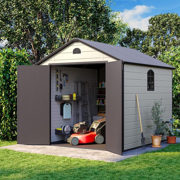Oakville Furniture 8 ft. W x 9.2 ft. D Plastic Outdoor Patio Storage Shed with Floor and Lockable Door Coverage Area 73.6 sq. ft.