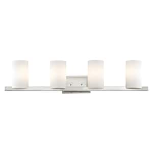Delray 35 in. 4-Light Brushed Nickel Bath Vanity1-Light with Satin Opal White Glass