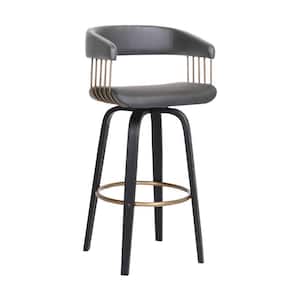 30.5 in. Gray, Bronze and Black Low Back Metal Frame Bar Stool with Faux Leather Seat