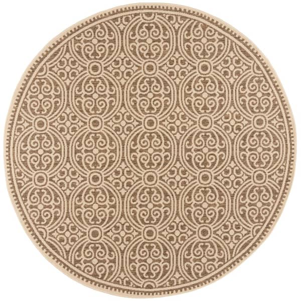 SAFAVIEH Beach House Cream/Beige 7 ft. x 7 ft. Round Medallion Indoor/Outdoor Patio  Area Rug