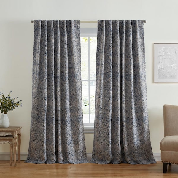 Elrene Vittoria Blue Polyester Paisley Printed 52 in. W x 84 in. L Rod Pocket/Back-Tab Indoor Blackout Curtain (Single Panel)