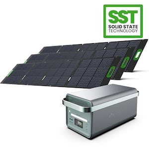 Solid-State Solar Battery Generator 4,000W (2,611Wh) Button Start with 600W (3x 200W) Solar Panels, Camping, Home, RV