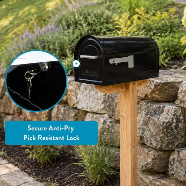 Reliant Black, Large, Steel, Locking, Post Mount Mailbox