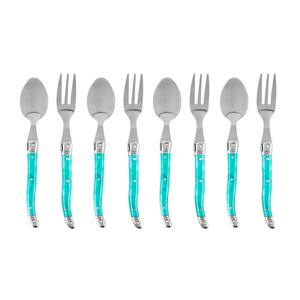 Laguiole Cocktail or Dessert Spoons and Forks, Set of 8, Turquoise