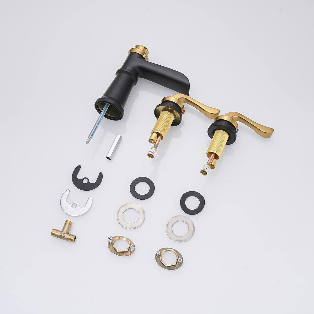 8-Inch Black and Gold Waterfall Widespread Bathroom Faucet