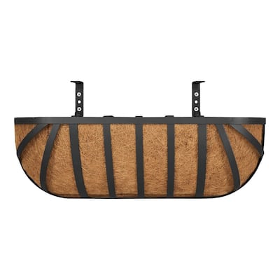 Vigoro English Small Black Metal Trough Planter with Coco Liner (24 in. L x 7.5 in. W x 8 in. H) HD750030-001