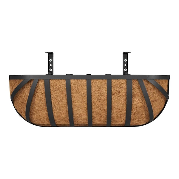 Vigoro English Small Black Metal Trough Planter with Coco Liner (24 in. L x 7.5 in. W x 8 in. H)