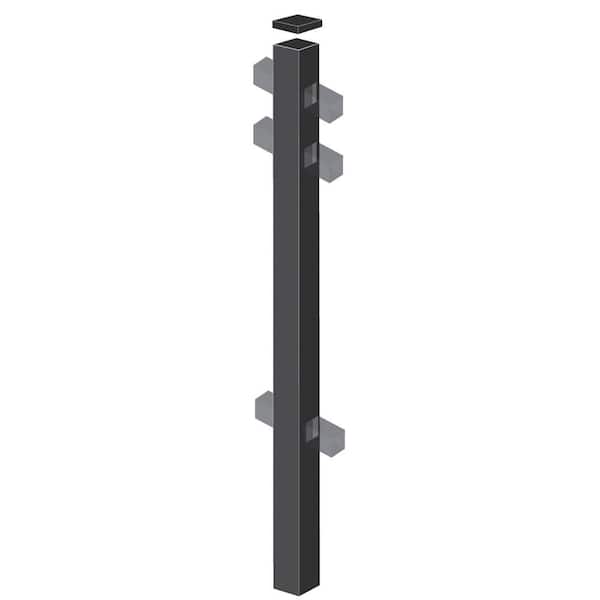 Barrette 2 in. x 2 in. x 88 in. Aluminum Fence Line Post Black-DISCONTINUED