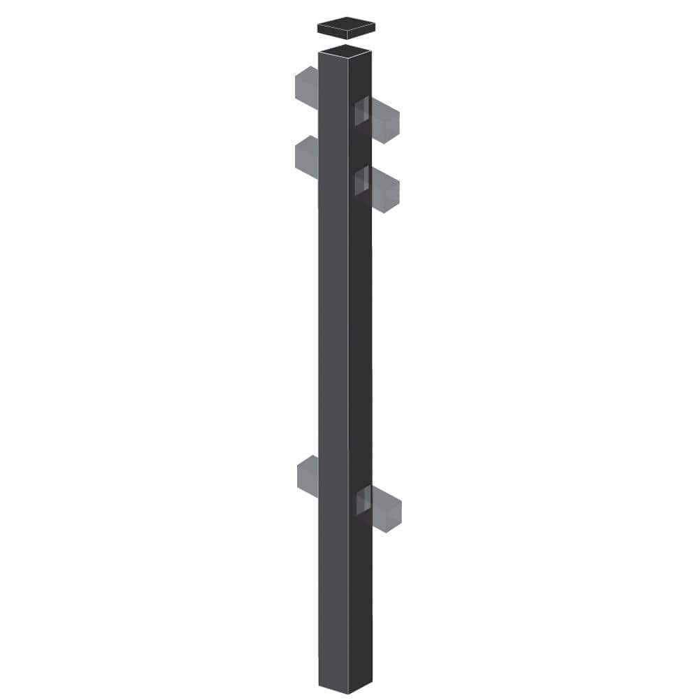 Barrette Outdoor Living Cascade Heavy-Duty 2-1/2 in. x 2-1/2 in. x 5-7/8 ft. Black Aluminum Fence Line Post