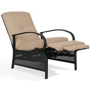 Outdoor Metal Reclining Lounge Chair Automatic Adjustable Patio Lounge Sofa with Comfortable Beige Cushion