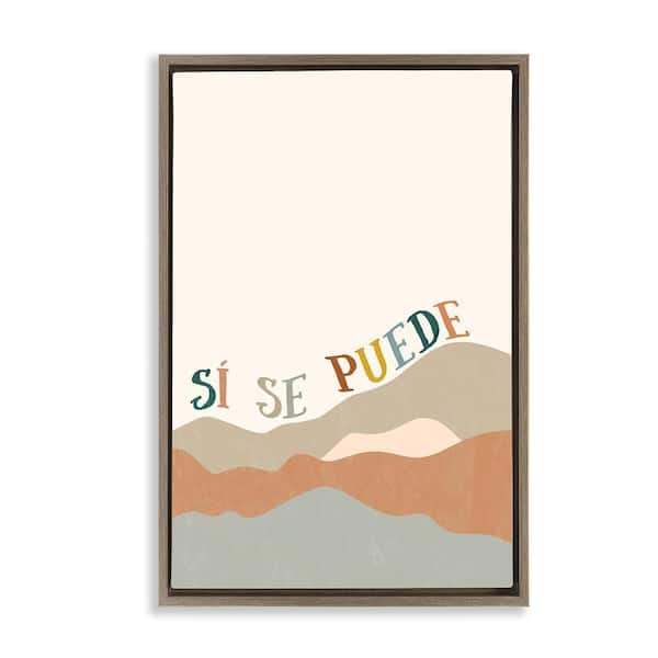 Yes You Can Mountains by Anna Quach Brown Floater Frame Typography Graphic Art Print 31 in. x 21 in.
