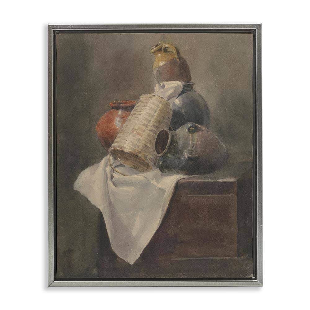 Muted Vases Still Life by Peter Dewint Gray Floater Frame Typography Graphic Art Print 21 in. x 17 in. price history on PriceWatchPro