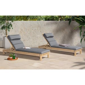 Kooper Wood Outdoor Chaise Lounges with Charcoal Gray Cushions (Set of 2)