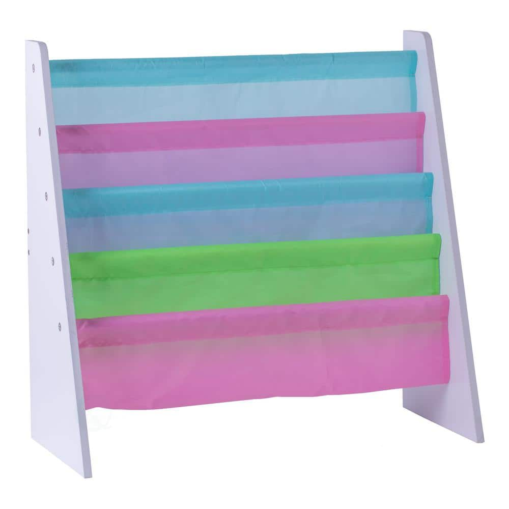 Basicwise 4 Tiered Colorful Lined Kids' Sling Magazine Book Rack