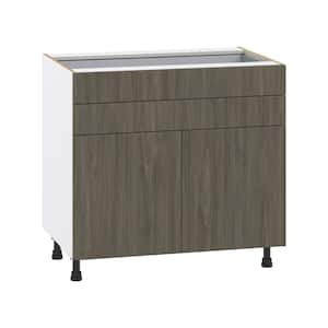 Medora 36 in. W x 34.5 in. H x 24 in. D Textured Slab Walnut Assembled Base Kitchen Cabinet with Two 5 in. Drawers