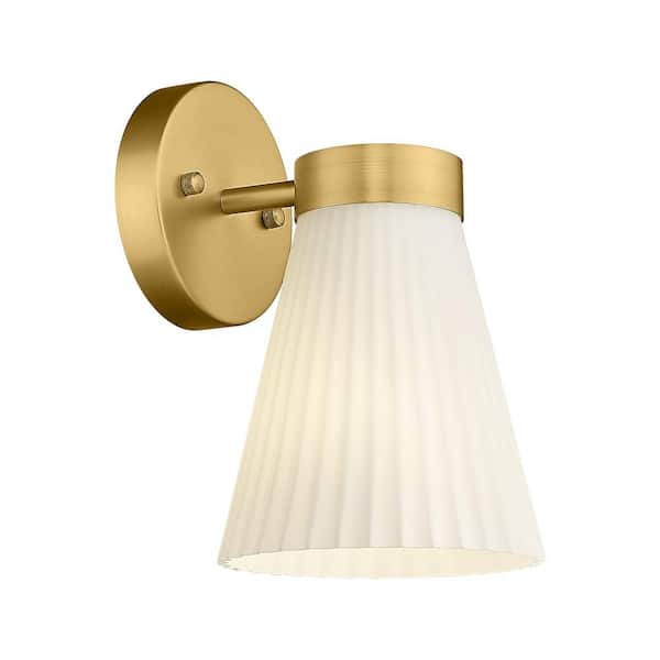 JAZAVA 5.9 in. 1-Light Milk White Glass Shade Modern Indoor Brushed Gold Finish Wall Sconce with Frosted