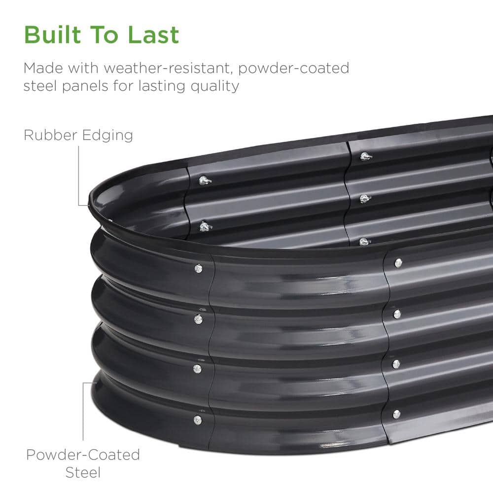 Charcoal Oval Steel Outdoor Raised Garden Bed Planter Box