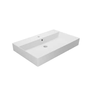Energy Wall Mounted/Vessel Sink 70 Matte White Ceramic Rectangular with 1 Faucet Hole