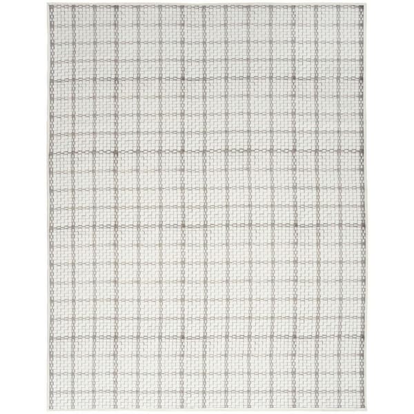 9 ft. x 12 ft. Gray and Ivory Geometric Power Loom Washable Non Skid Area Rug