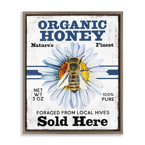 Stupell Industries Organic Honey Sold Here by Creatif Belle Brown Floater Frame Animal Graphic Art Print 21 in. x 17 in.