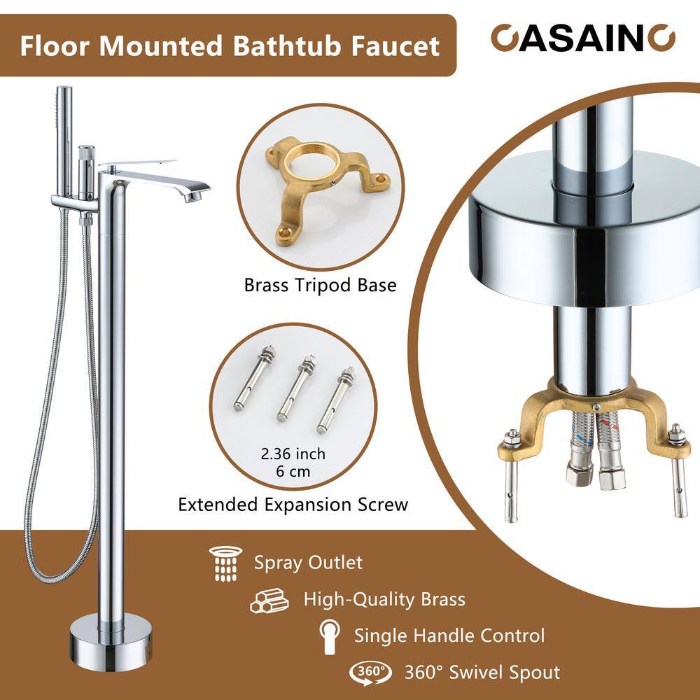 Chrome Plated Freestanding Bathtub Faucet with Handshower