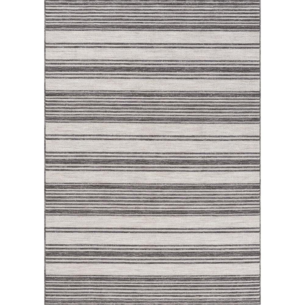 LR Home Wyatt Ivory/Gray 7 ft. 10 in. x 8 ft. 10 in. Striped High-Low P ...