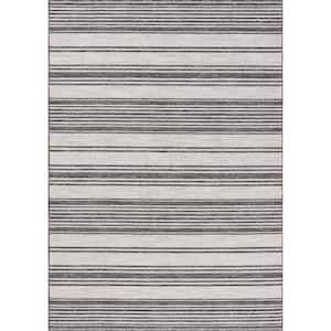 Wyatt Ivory/Gray 5 ft. x 7 ft. Striped High-Low P.E.T Yarn Indoor/Outdoor Area Rug