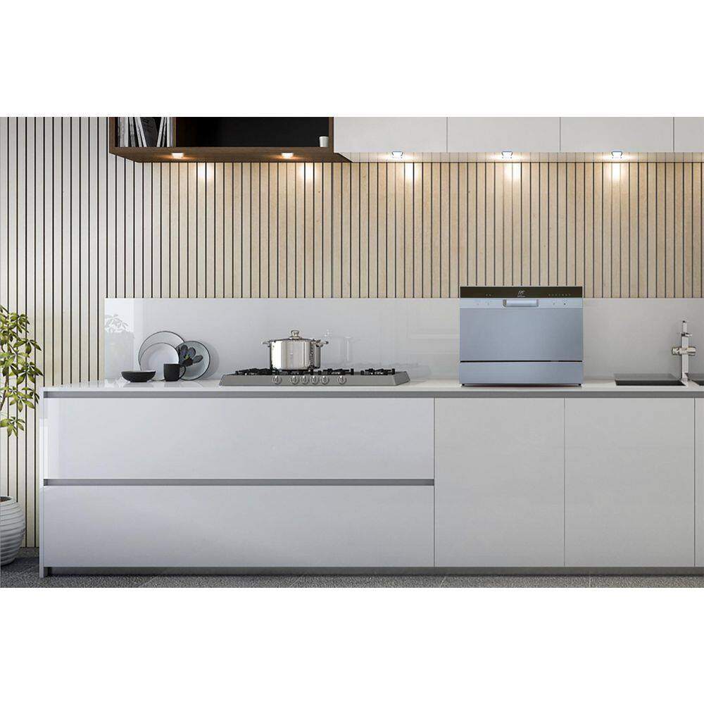 Silver Compact Countertop Dishwasher with Front Control Panel