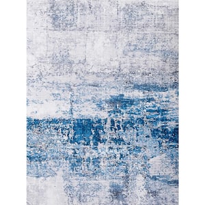 Zara Contemporary Gray/Turquoise 2 ft. x 3 ft. Washable Super Soft with Abstract Design Area Rug