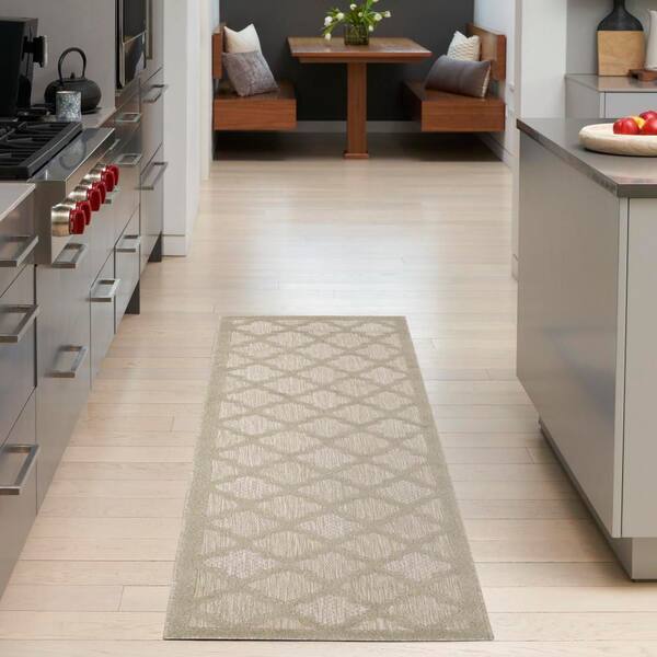 Easy Care Cream 2 ft. x 10 ft. Trellis Contemporary Runner Area Rug